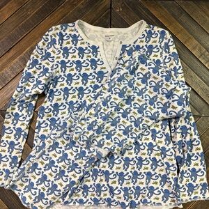 Roller Rabbit Blue and White Monkey Print Long Sleeve PJ set Size S